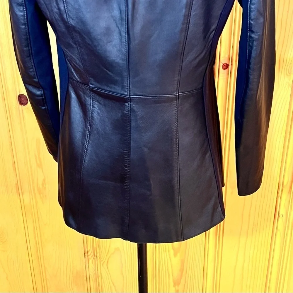 Elaine Kim Elegant Black Leather Open Jacket Sz-Petite